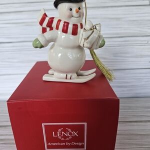 Lenox Snowman Holiday Ornament - Red and White